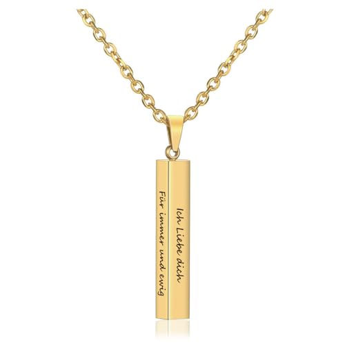 JSDDE Personalisiert Partnerketten mit Gravur Quader anhänger Kette mit Wunschgravur Namenskette Freundschaftsketten Schmuck für Herren Damen (Gold) von JSDDE