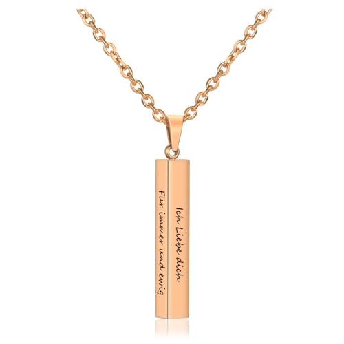 JSDDE Personalisiert Partnerketten mit Gravur Quader anhänger Kette mit Wunschgravur Namenskette Freundschaftsketten Schmuck für Herren Damen (Rosegold) von JSDDE