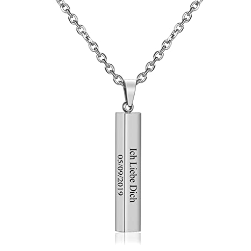 JSDDE Personalisiert Partnerketten mit Gravur Quader anhänger Kette mit Wunschgravur Namenskette Freundschaftsketten Schmuck für Herren Damen (Silber) von JSDDE