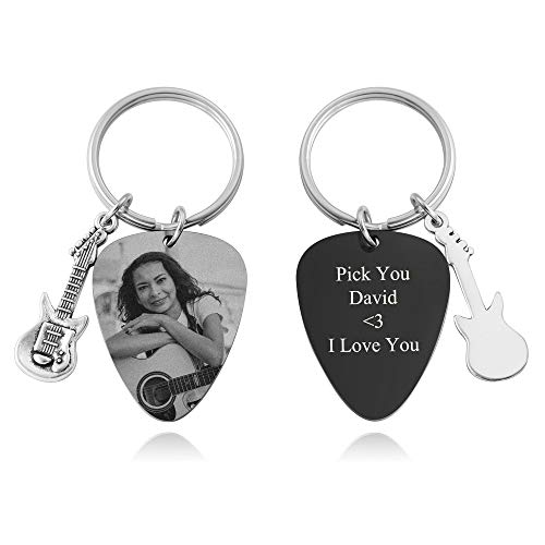 JSDDE Personalisiert Plektrum Schlüsselanhänger mit Foto und Text Gravur Gitarre Plektrum Anhänger mit Bild Personalisiertes Geschenk für Musiker (Schwarz(Foto und Text Gravur)) von JSDDE