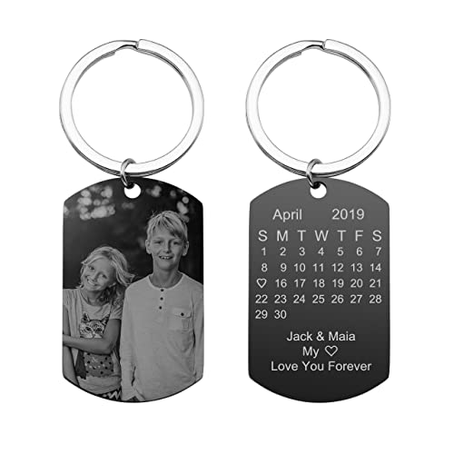 JSDDE Personalisiert Schlüsselanhänger mit Foto, Text und Kalender Gravur ID Tag Anhänger Errinerung Schlüsselanhänger mit Bild Personalisiertes Geschenk für Freund Freundin von JSDDE