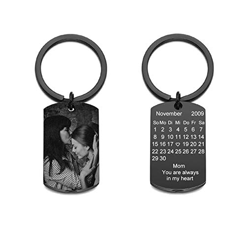 JSDDE Personalisiert Schlüsselanhänger mit Fotogravur Textgravur ID Tag Anhänger Errinerung Schlüsselanhänger mit Bild Personalisiertes Geschenk für Freund Freundin (Rechteck-Foto&Kalender Gravur) von JSDDE