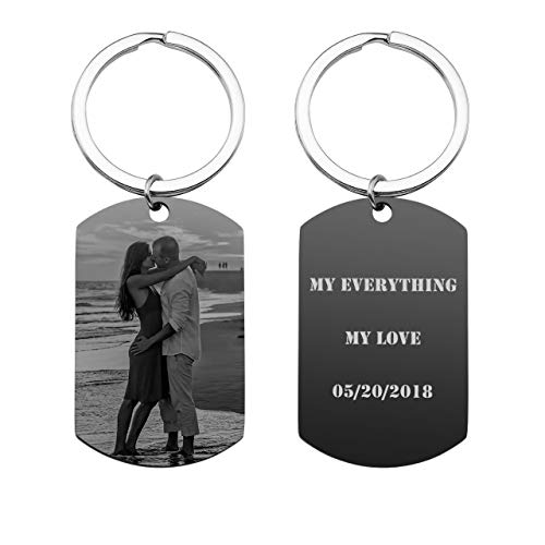 JSDDE Personalisiert Schlüsselanhänger mit Fotogravur Textgravur ID Tag Anhänger Errinerung Schlüsselanhänger mit Bild Personalisiertes Geschenk für Freund Freundin (Rechteck-Foto&Text Gravur) von JSDDE