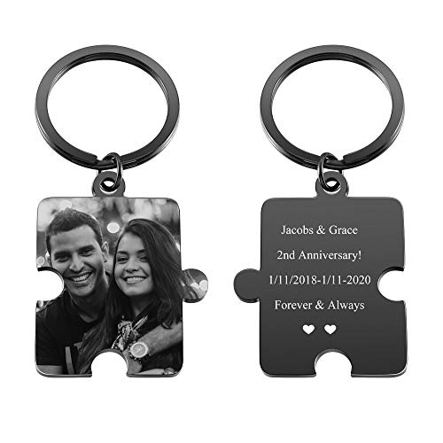 JSDDE Personalisiert Schlüsselanhänger mit Fotogravur Textgravur Puzzle Herz Anhänger mit Bild Personalisiertes Geschenk für Mama Papa Freund Freundin (Puzzel-Foto&Text Gravur) von JSDDE