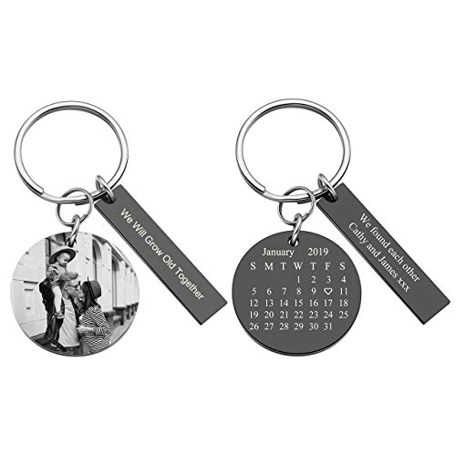 JSDDE Personalisiert Schlüsselanhänger mit Fotogravur Textgravur Runder Anhänger mit Bild Personalisiertes Abschlussgeschenk Geschenk für Freund Freundin (Runde-Foto&Kalender&Text Gravur) von JSDDE