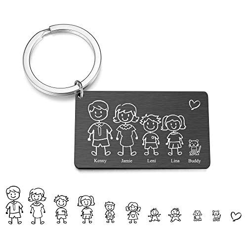 JSDDE Personalisiert Schlüsselanhänger mit Namen Figure Gravur Familie Schlüsselanhänger Keychain Personalisierte Geschenke | Familien Geschenk (Schwarz) von JSDDE