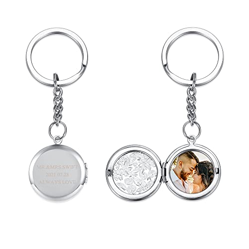 JSDDE Personalisiert Text und Fotogravur Medaillon Medaillon zum öffnen für Bild schlüsselanhänger mit Gravur kreative Keychain Geschenke für Damen Herren, Silber von JSDDE