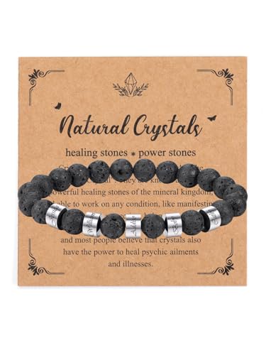 JSDDE Personalisierte Armband Namensarmbänder Herren Männer Perlenarmband mit Name Text Gravur Partnerarmbänder Geschenk für Vatertag Valentinstag Weihnachten (Lavastein, 5 Name) von JSDDE