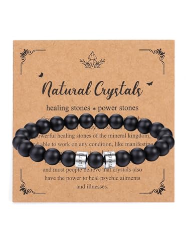 JSDDE Personalisierte Armband Namensarmbänder Herren Männer Perlenarmband mit Name Text Gravur Partnerarmbänder Geschenk für Vatertag Valentinstag Weihnachten (Schwarzer Achat, 4 Name) von JSDDE