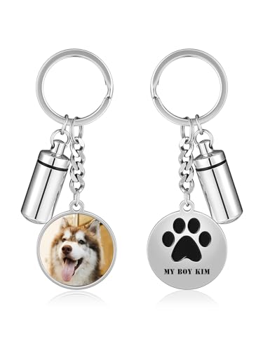 JSDDE Personalisierte Asche Urne Schlüsselanhänger mit Text und Foto Gravur Urne Flasche Schlüsselanhänger Memorial Hund Katze Haustier Andenken Erinnerung Schmuck Personalisierte Geschenke von JSDDE