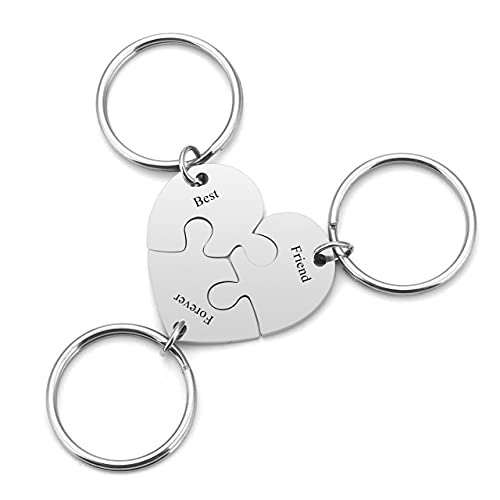 JSDDE Personalisierte BFF Schlüsselanhänger mit Gravur Herz Puzzle Anhänger Freundschaft Partner Schlüsselanhänger für 3 Charm Keychain von JSDDE