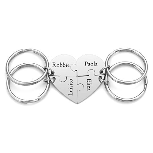 JSDDE Personalisierte BFF Schlüsselanhänger mit Gravur Herz Puzzle Anhänger Freundschaft Partner Schlüsselanhänger für 4 Charm Keychain von JSDDE