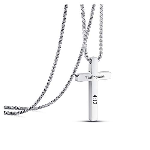 JSDDE Personalisierte Gravur Kreuz Anhänger Halskette Textgravur Kreuz Kette Partner-Ketten Freundschaftskette Pärchen Kette Schmuck für Paare Damen Herren (Silber) von JSDDE