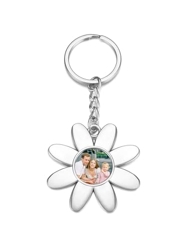 JSDDE Personalisierte Schlüsselanhänger mit Foto Gravur Charms Sonnenblume Anhänger Keychain Personalisiert Geschenk Idee zum Jubiläum Valentinstag Muttertag Vatertag von JSDDE