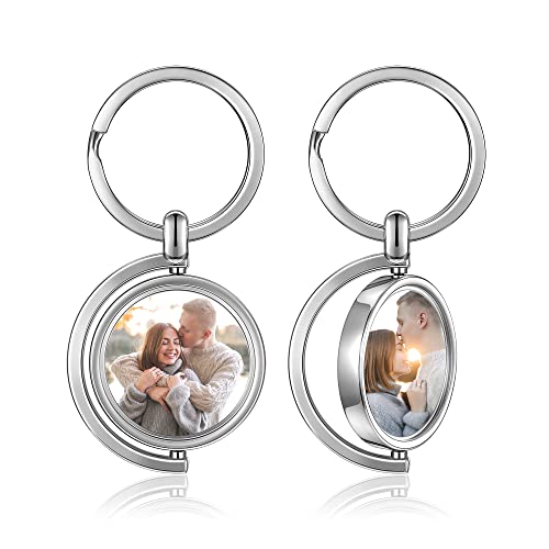 JSDDE Personalisierte Schlüsselanhänger mit Foto Gravur Erkennungsmarke ID Tag Schlüsselanhänger Drehbar Anhänger Charms Keychain Geschenk Idee zum Jubiläum Geburtstag Valentinstag (Halbkreis) von JSDDE