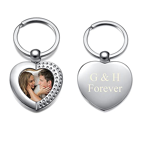 JSDDE Personalisierte Schlüsselanhänger mit Fotogravur Erkennungsmarke ID Tag Gravurplatte Schlüsselringe Charms Keychain Schlüsselbund Geschenk Idee zum Jubiläum Geburtstag Valentinstag (Herz) von JSDDE