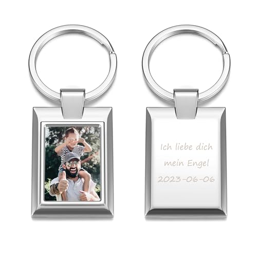 JSDDE Personalisierte Schlüsselanhänger mit Fotogravur Erkennungsmarke ID Tag Gravurplatte Schlüsselringe Charms Keychain Schlüsselbund Geschenk Idee zum Jubiläum Geburtstag Valentinstag (Rechteck) von JSDDE