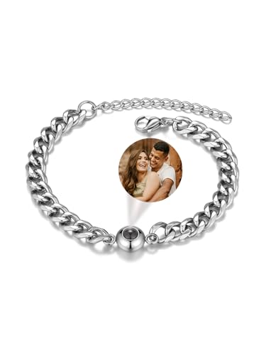 JSDDE Personalisiertes Armband mit Foto, Projektion Armband, Foto Armband mit eigenem Foto, Fernbeziehung armband, Partnerarmbänder, Personalisierter Schmuck für Damen Herren (Silber) von JSDDE