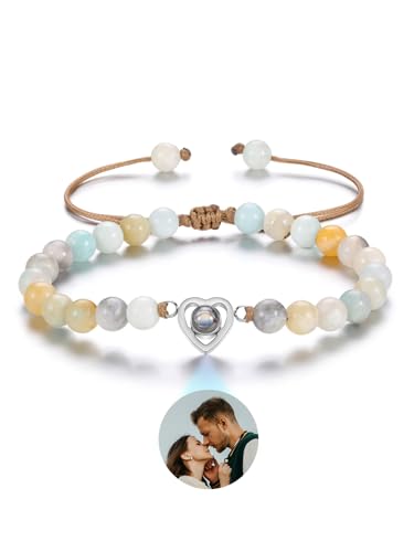 JSDDE Personalisiertes Armband mit Foto 100 Sprachen Ich liebe dich Armband Herz Projektion Armband Fotoarmband mit eigenem Foto Personalisierte Geschenk für Damen Herren Männer (Amazonit) von JSDDE