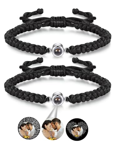 JSDDE Personalisiertes Armband mit Foto 100 Sprachen Ich liebe dich Armband Projektion Armband Armband mit eigenem Foto Personalisierte Geschenk für Damen Herren Männer (Schwarz) von JSDDE