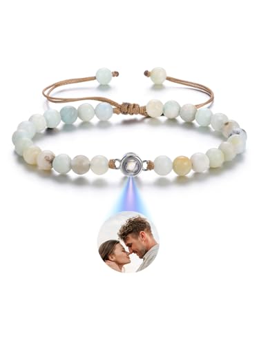 JSDDE Personalisiertes Armband mit Foto 100 Sprachen Ich liebe dich Armband Projektionsarmband Fotoarmband mit eigenem Foto Personalisierte Geschenk für Damen Herren Männer (Amazonit) von JSDDE