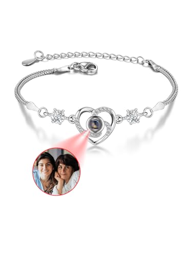 JSDDE Personalisiertes Armband mit Foto 100 Sprachen Ich liebe dich Armband Projektionsarmband Personalisierte Geschenk für Liebe Freundin Schwester (Silber) von JSDDE