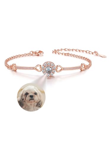 JSDDE Personalisiertes Armband mit Foto 100 Sprachen Ich liebe dich Projektionsarmband Einstellbar Fotoarmband Armreif mit eigenem Foto Personalisierte Geschenk für Damen (Rosegold) von JSDDE