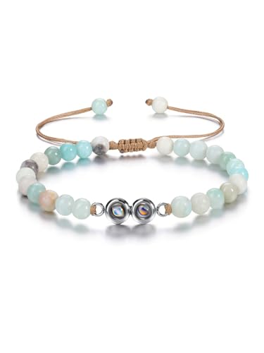 JSDDE Personalisiertes Armband mit Foto 100 Sprachen Ich liebe dich Projektionsarmband Perlenarmband mit eigenem Foto Personalisierte Geschenk für Damen Herren (Amazonit) von JSDDE