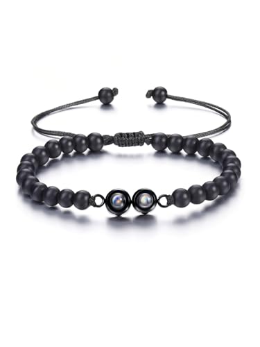 JSDDE Personalisiertes Armband mit Foto 100 Sprachen Ich liebe dich Projektionsarmband Perlenarmband mit eigenem Foto Personalisierte Geschenk für Damen Herren (Schwarz Achat) von JSDDE