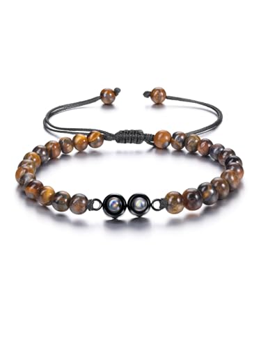 JSDDE Personalisiertes Armband mit Foto 100 Sprachen Ich liebe dich Projektionsarmband Perlenarmband mit eigenem Foto Personalisierte Geschenk für Damen Herren (Tigerauge) von JSDDE