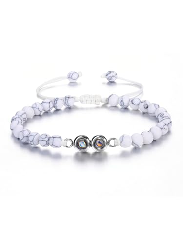 JSDDE Personalisiertes Armband mit Foto 100 Sprachen Ich liebe dich Projektionsarmband Perlenarmband mit eigenem Foto Personalisierte Geschenk für Damen Herren (Weißer Howlite) von JSDDE