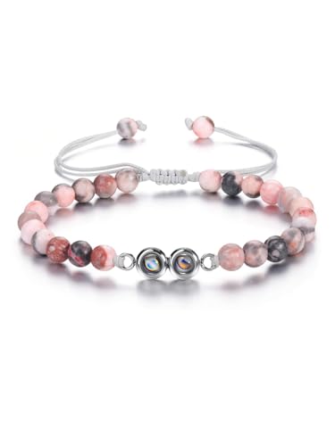 JSDDE Personalisiertes Armband mit Foto 100 Sprachen Ich liebe dich Projektionsarmband Perlenarmband mit eigenem Foto Personalisierte Geschenk für Damen Herren (Zebra Jaspis) von JSDDE