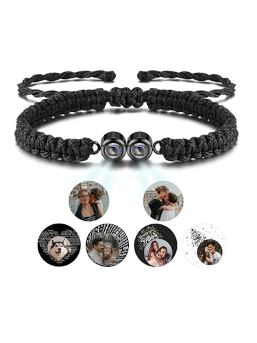 JSDDE Personalisiertes Armband mit Foto Bild Projektionsarmband im Stein 100 Sprachen Ich liebe dich Armband Fotoarmband für Herren Damen Personalisierte Geschenke (Schwarz) von JSDDE