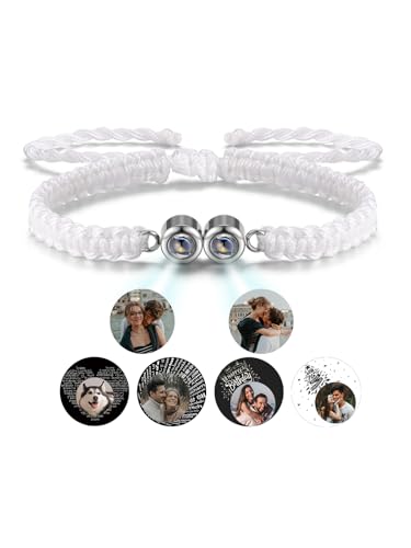 JSDDE Personalisiertes Armband mit Foto Bild Projektionsarmband im Stein 100 Sprachen Ich liebe dich Armband Fotoarmband für Herren Damen Personalisierte Geschenke (Weiß) von JSDDE