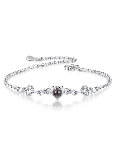 JSDDE Personalisiertes Armband mit Foto Engelflügel Projektionsarmband 100 Sprachen Ich liebe dich Armband Personalisierte Geschenk für Liebe Freundin Schwester von JSDDE