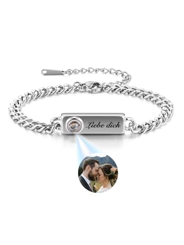 JSDDE Personalisiertes Armband mit Foto Projektion Armband aus Edelstahl Partnerarmbänder Personalisierte Geschenk für Damen Herren (Silber) von JSDDE