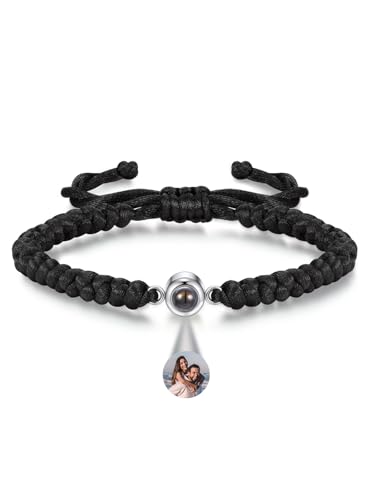 JSDDE Personalisiertes Armband mit Foto Projektionsarmband 100 Sprachen Ich liebe dich Armband mit eigenem Foto Partnerarmband Personalisierte Geschenk für Damen Herren (Schwarz) von JSDDE