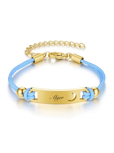 JSDDE Personalisiertes Armband mit ID Gravur Namensarmband geflochten Seil Armbänder Schwester Armband Taufe Geburtstag Geschenke für Damen Mädchen (Blau) von JSDDE