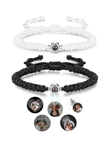 JSDDE Personalisiertes Partner Armbänder mit Foto Bild Projektion Armband im Stein 100 Sprachen Ich liebe dich Armband Fotoarmband für Herren Damen Personalisierte Geschenke (Set 1) von JSDDE