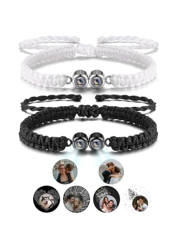 JSDDE Personalisiertes Partner Armbänder mit Foto Bild Projektion Armband im Stein 100 Sprachen Ich liebe dich Armband Fotoarmband für Herren Damen Personalisierte Geschenke (Set 2) von JSDDE