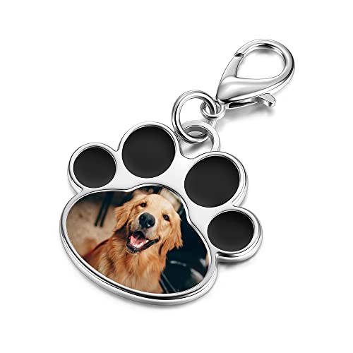 JSDDE Personalized Schlüsselanhänger mit Text und Fotogravur Memorial Errinerung Schlüsselanhänger Hund Pfote Anhänger Keychain Schmuck für Damen Herren (Schwarz) von JSDDE