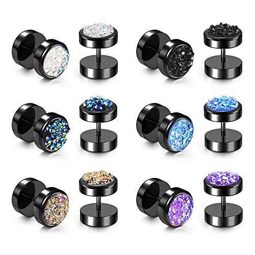 JSDDE Piercing 12 Stück Ohrstecker aus Chirurgenstahl Fake Plugs Ohrläppchen Ohrringe Fake Ohr Cheater Tunnel Plug Barbell Ohrpiercing für Damen Herren (Schwarz) von JSDDE