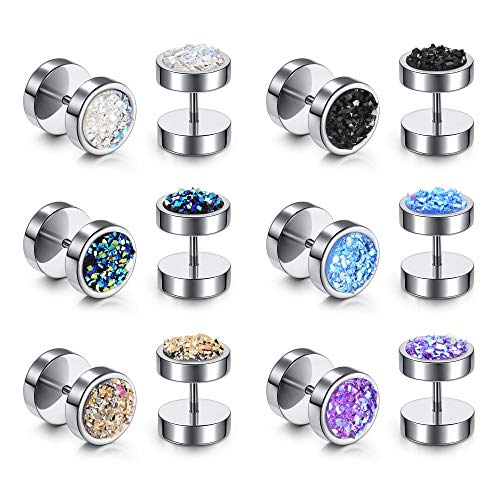 JSDDE Piercing 12 Stück Ohrstecker aus Chirurgenstahl Fake Plugs Ohrläppchen Ohrringe Fake Ohr Cheater Tunnel Plug Barbell Ohrpiercing für Damen Herren (Silber) von JSDDE