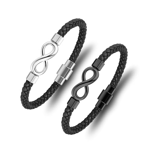 JSDDE Prächen Lederarmbänder Leder Armband Infinity Unendlichkeit Symbol Armreif mit Edelstahl Magnetverschluss Partnerarmbänder Schmuck für Damen Herren JSDDE Prächen Lederarmbänder Leder Armband Infinity Unendlichkeit Symbol Armreif mit Edelstahl Magnetverschluss Partnerarmbänder Schmuck für Damen Herren von JSDDE