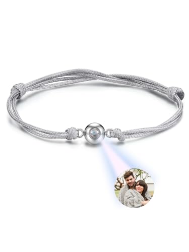 JSDDE Projektion Armband Foto, Personalisiertes Projektionsarmband mit Bild, Fotoarmband Beziehungs Personalisierte Geschenk für Freund & Freundin Paare Familie (Grau) von JSDDE