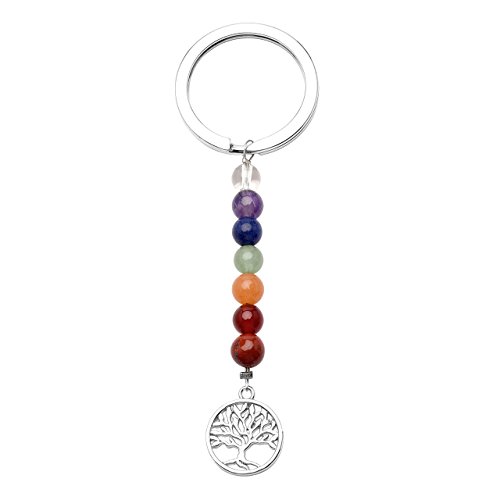 JSDDE Schlüsselbund Natürlich Edelstein Lebensbaum Schlüsselanhänger 7 Chakra Anhänger Schlüsselring Keychain Schmuck von JSDDE