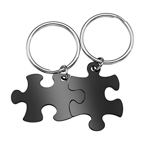 JSDDE Schmuck 2 Stück Set Personalized Gravur Puzzle Schlüsselanhänger Schlüsselringe Schlüsselbund Partner Freundschaft Liebhaber Geschenk (Schwarz) von JSDDE