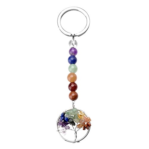 JSDDE Schmuck Chakra Schlüsselanhänger Schlüsselringe Heilstein Lebensbaum Anhänger Glücksbringer Baum Schlüsselanhänger Keychain Dekoration (Chakra) von JSDDE