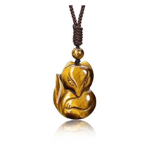 JSDDE Schmuck Fuchs Anhänger Kette Heilung Reiki Mala Amulett Anhänger aus Heilsteine Glücksbringer einstellbar geflochten Halskette für Frauen Herren (Tigerauge) von JSDDE