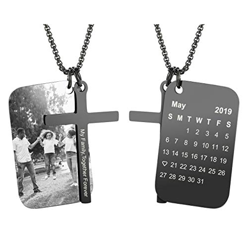 JSDDE Schmuck Personalized Gravur Edelstahl Dog Tag Anhänger mit Fotogravur Textgravur Kalendergravur Memorial Erkennungsmarke Anhänger Kette Geschenk für Souvenir Valentinstag (Stil 1) von JSDDE